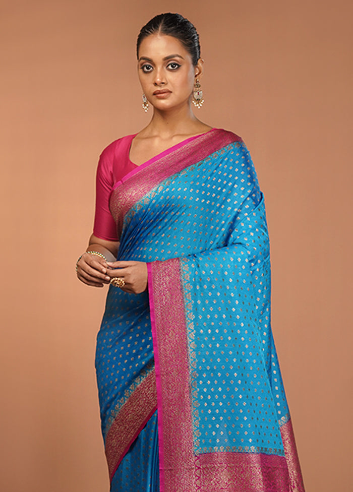 Blue Dupion Silk Saree With Blouse Piece