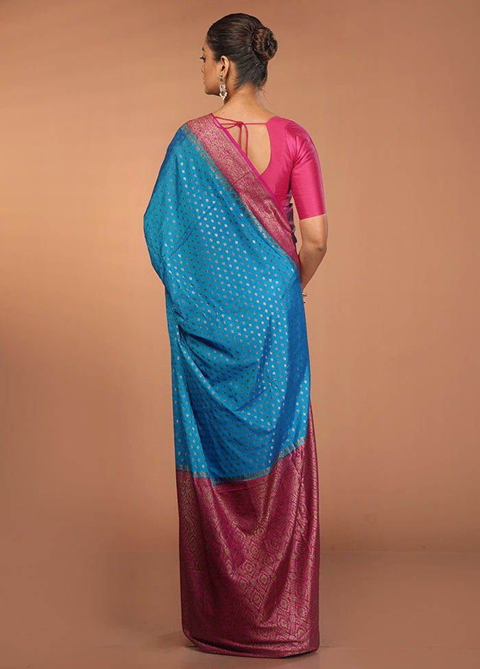 Blue Dupion Silk Saree With Blouse Piece