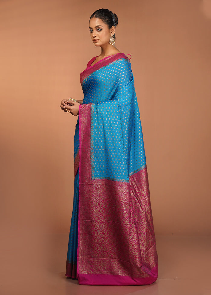 Blue Dupion Silk Saree With Blouse Piece