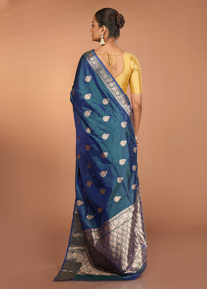 Blue Handloom Katan Pure Silk Saree With Blouse Piece