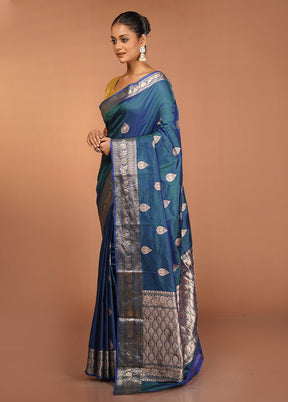 Blue Handloom Katan Pure Silk Saree With Blouse Piece
