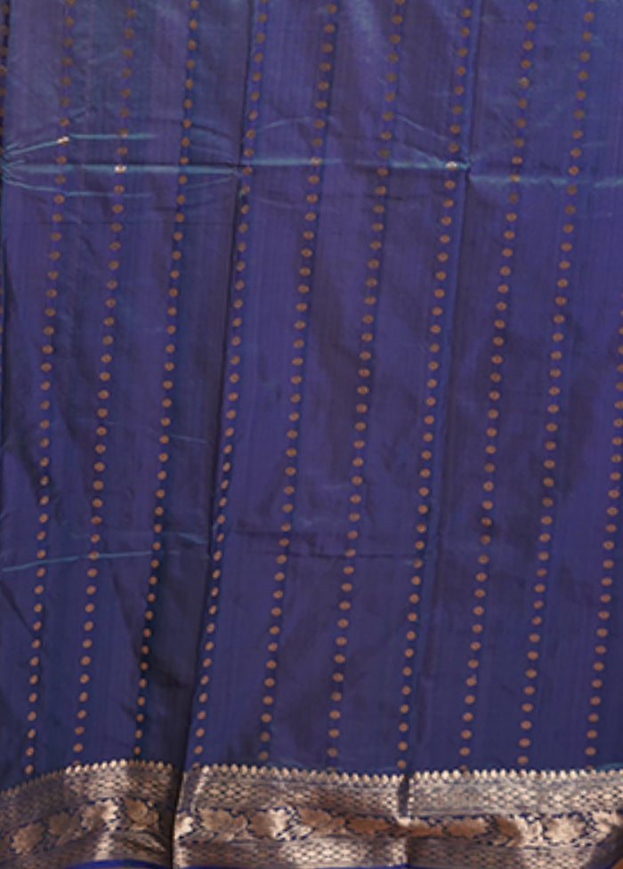 Blue Handloom Katan Pure Silk Saree With Blouse Piece