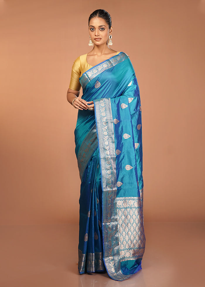 Blue Handloom Katan Pure Silk Saree With Blouse Piece