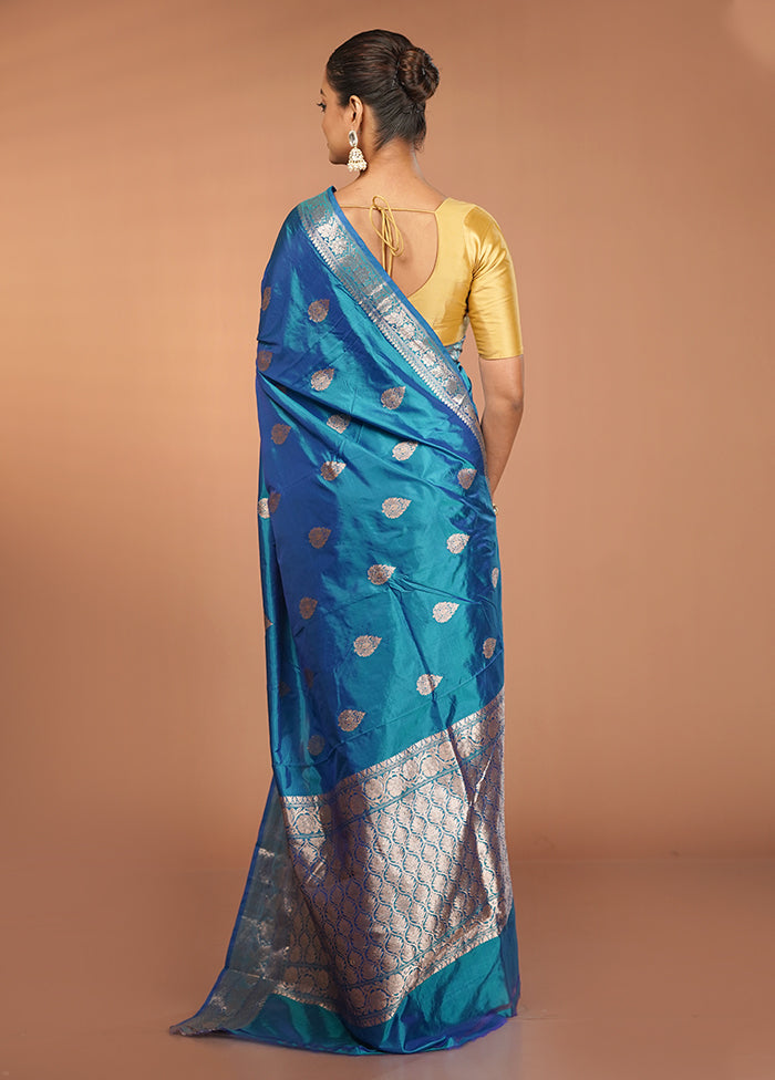 Blue Handloom Katan Pure Silk Saree With Blouse Piece