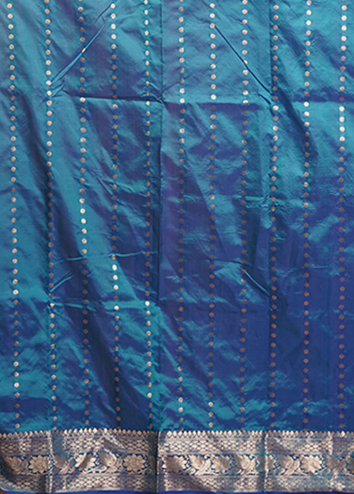 Blue Handloom Katan Pure Silk Saree With Blouse Piece