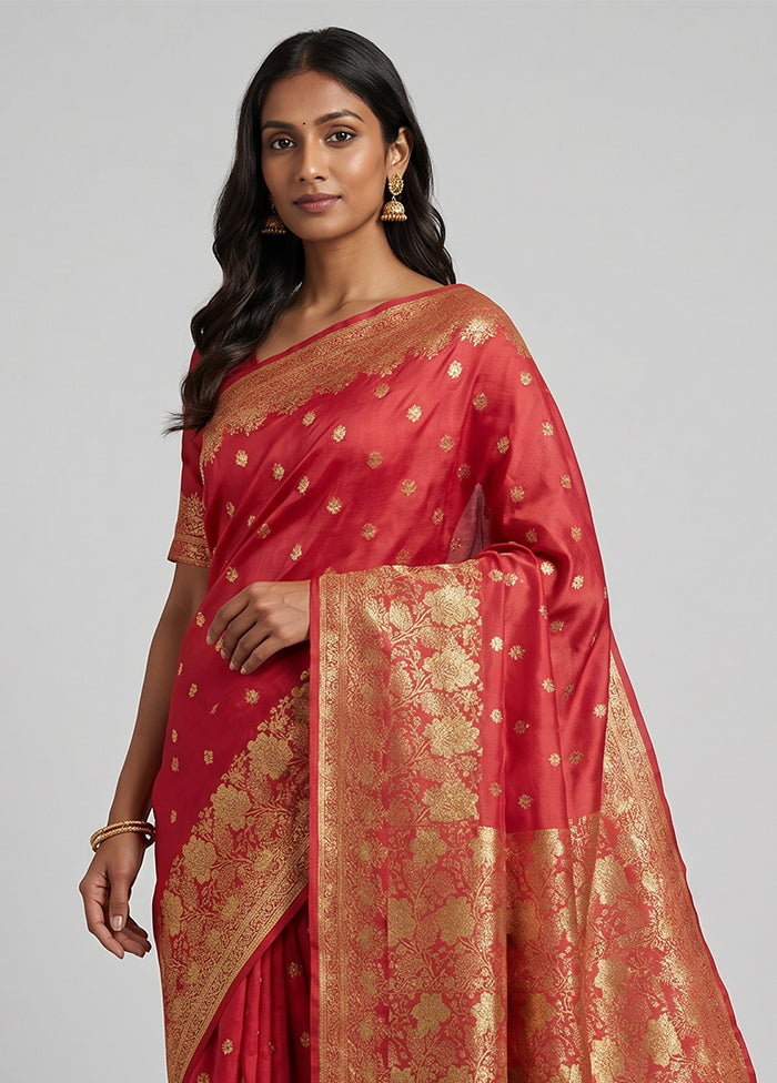 Pink Handloom Katan Pure Silk Saree With Blouse Piece