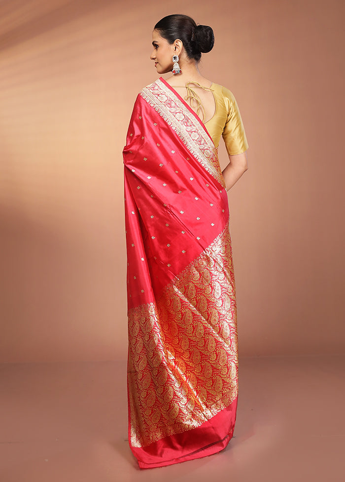 Pink Handloom Katan Pure Silk Saree With Blouse Piece