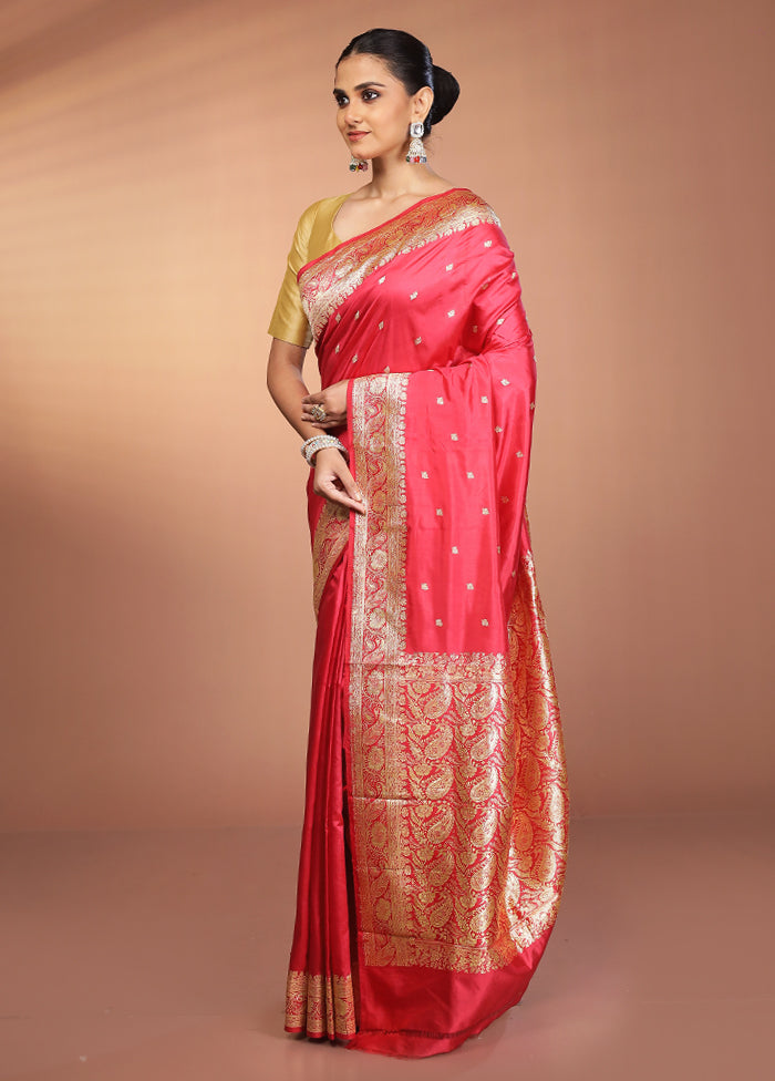 Pink Handloom Katan Pure Silk Saree With Blouse Piece