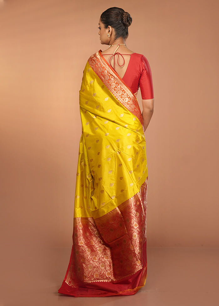 Yellow Handloom Katan Pure Silk Saree With Blouse Piece