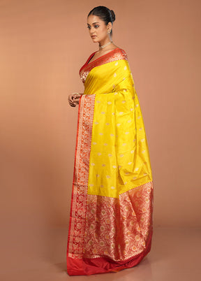 Yellow Handloom Katan Pure Silk Saree With Blouse Piece