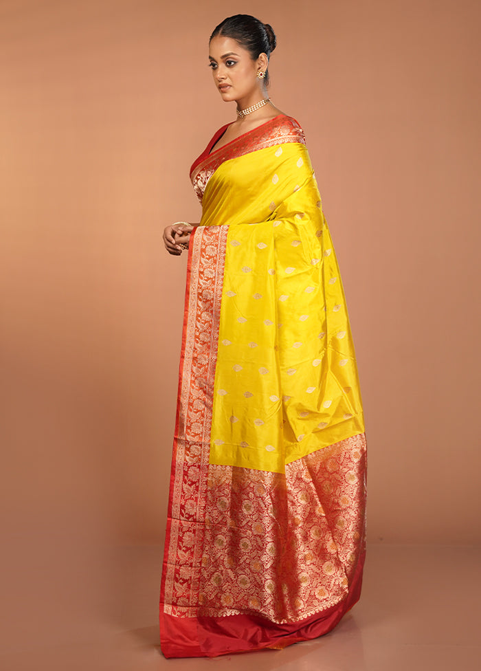 Yellow Handloom Katan Pure Silk Saree With Blouse Piece