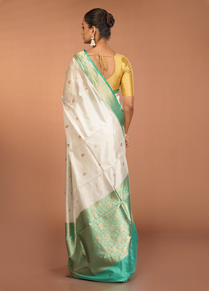 White Handloom Katan Pure Silk Saree With Blouse Piece