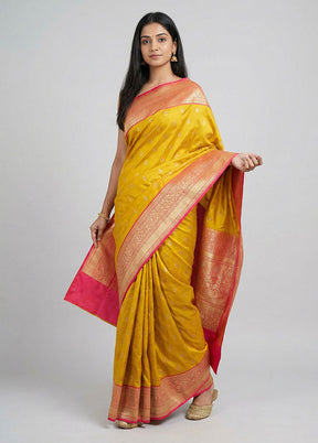 Yellow Handloom Katan Pure Silk Saree With Blouse Piece