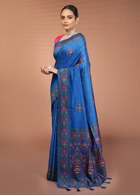 Blue Dupion Silk Saree With Blouse Piece