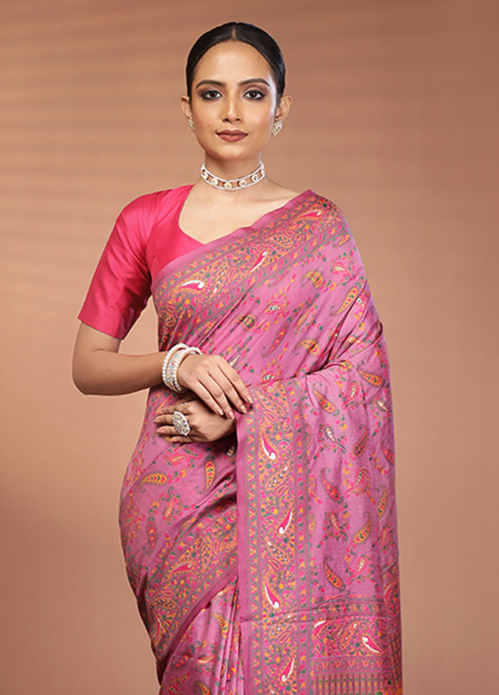 Purple Dupion Silk Saree With Blouse Piece
