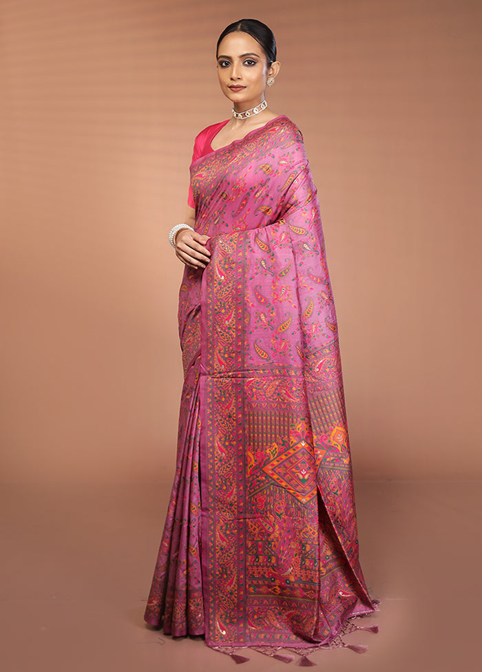 Purple Dupion Silk Saree With Blouse Piece