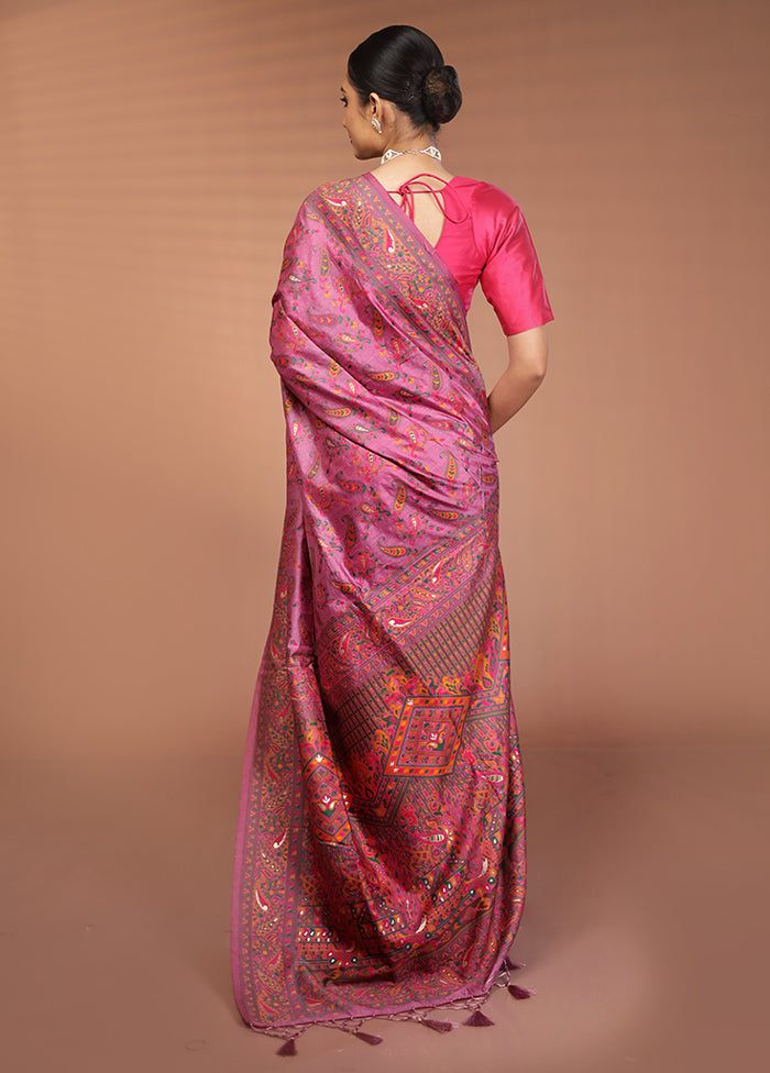 Pink Dupion Silk Saree With Blouse Piece