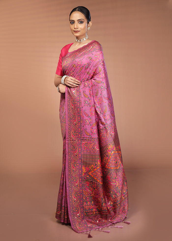 Pink Dupion Silk Saree With Blouse Piece