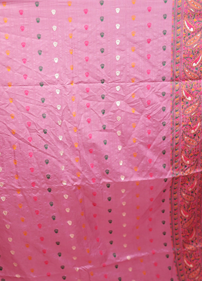 Pink Dupion Silk Saree With Blouse Piece