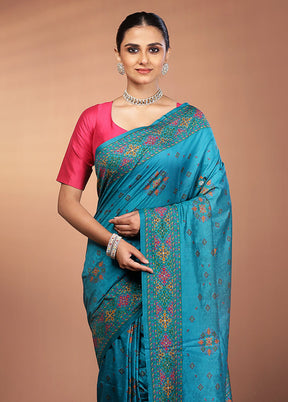 Green Dupion Silk Saree With Blouse Piece