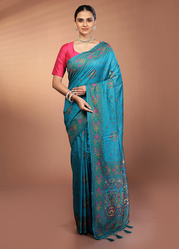 Green Dupion Silk Saree With Blouse Piece