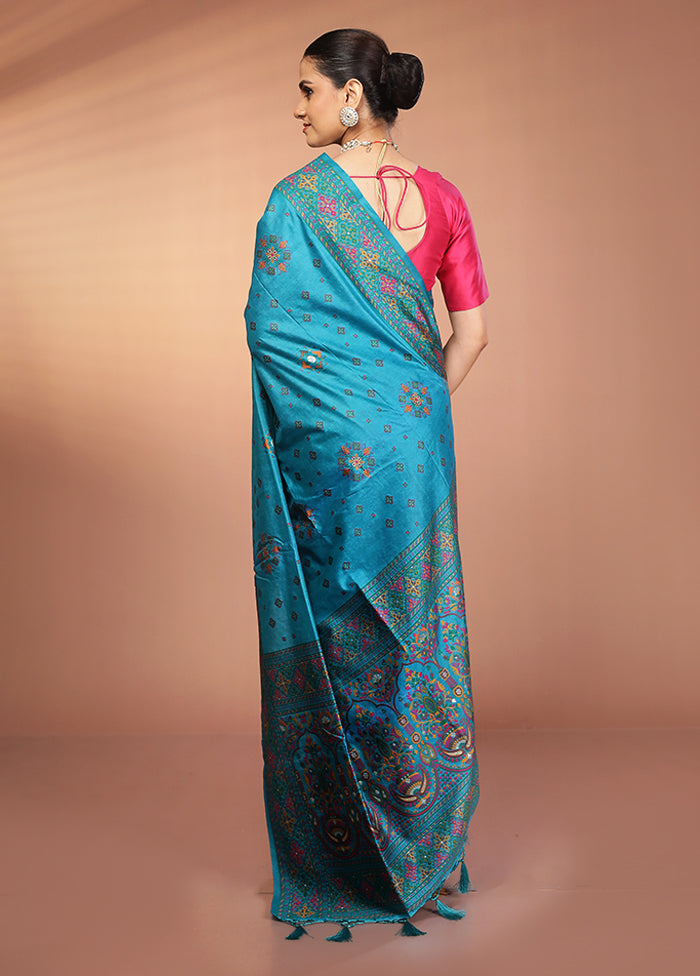 Green Dupion Silk Saree With Blouse Piece