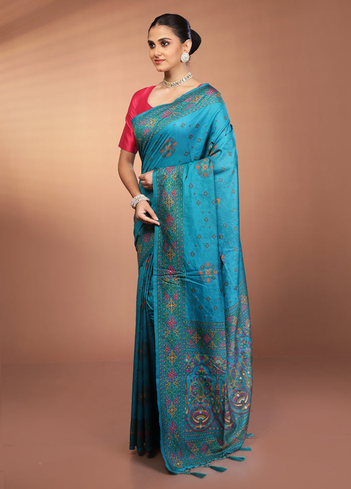 Green Dupion Silk Saree With Blouse Piece
