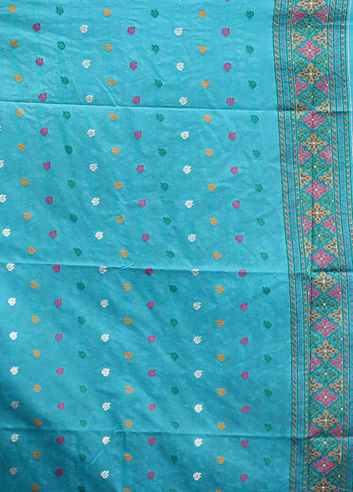 Green Dupion Silk Saree With Blouse Piece