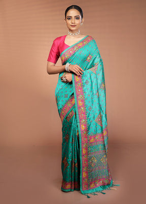 Green Dupion Silk Saree With Blouse Piece