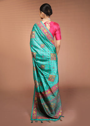 Green Dupion Silk Saree With Blouse Piece