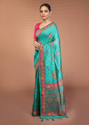 Green Dupion Silk Saree With Blouse Piece
