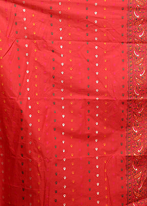 Red Dupion Silk Saree With Blouse Piece
