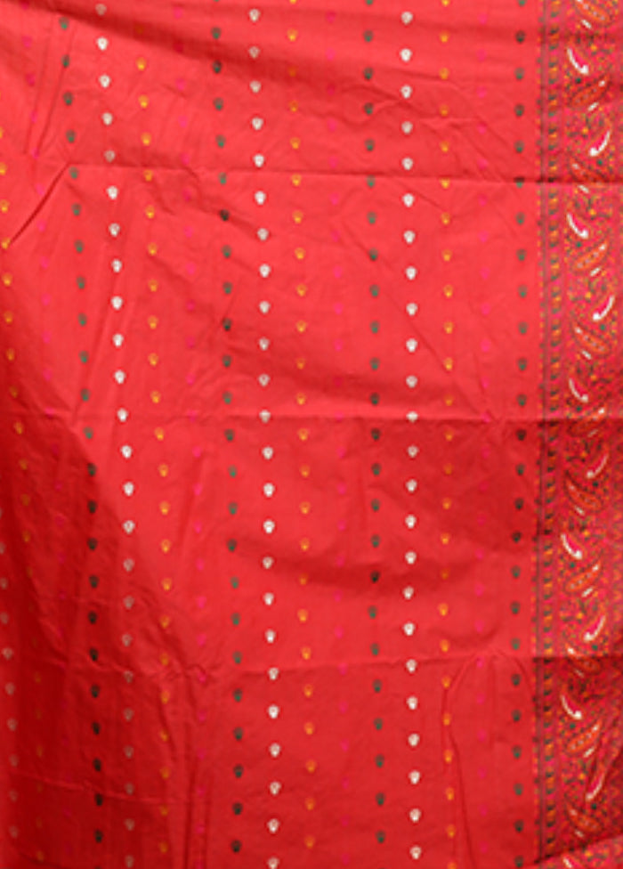 Red Dupion Silk Saree With Blouse Piece