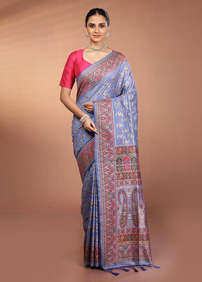Blue Dupion Silk Saree With Blouse Piece