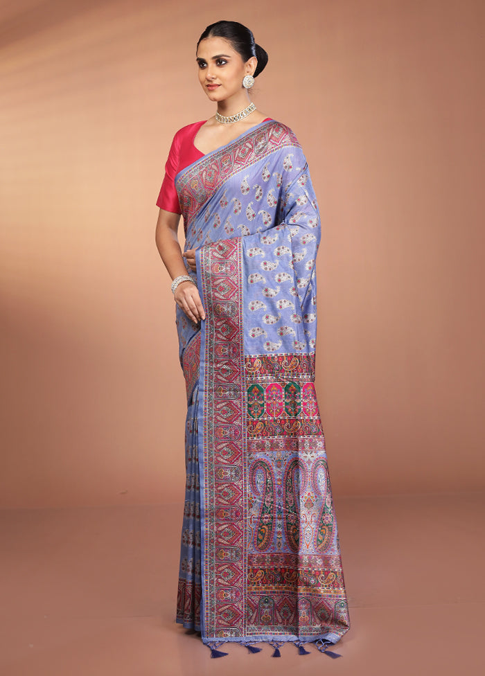 Blue Dupion Silk Saree With Blouse Piece