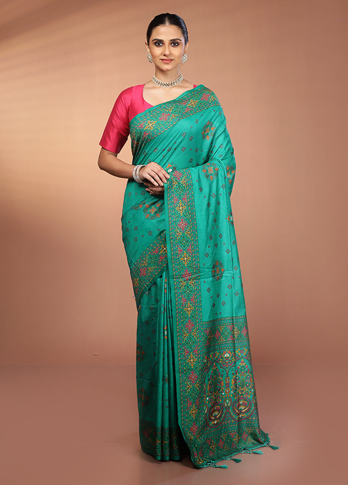 Green Dupion Silk Saree With Blouse Piece