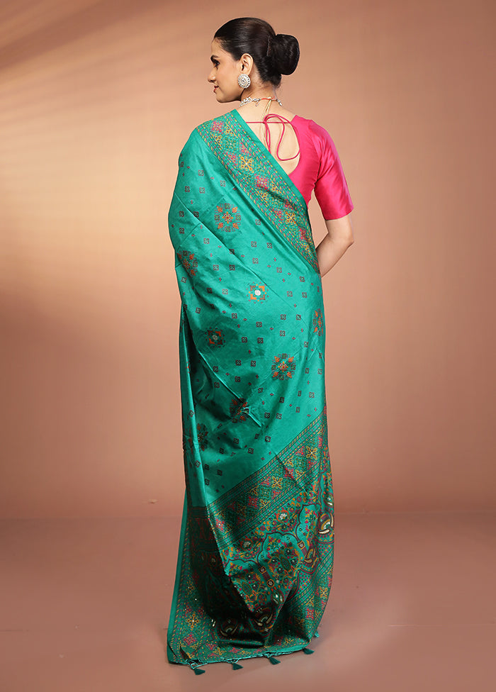 Green Dupion Silk Saree With Blouse Piece