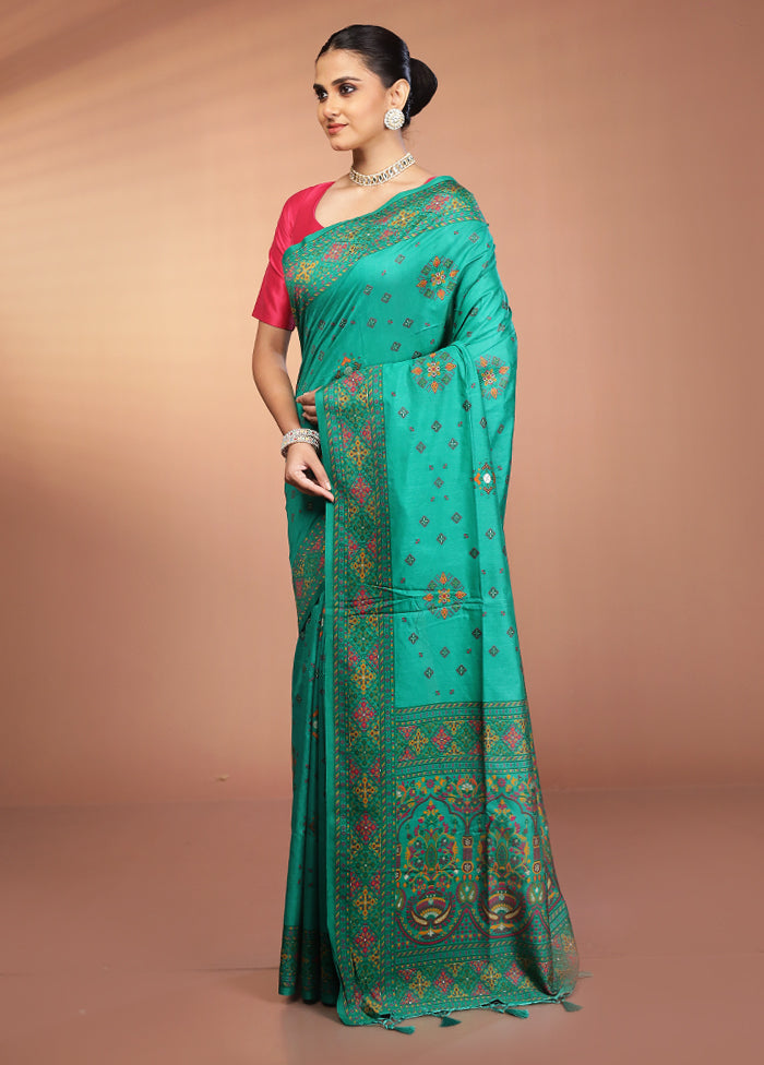 Green Dupion Silk Saree With Blouse Piece