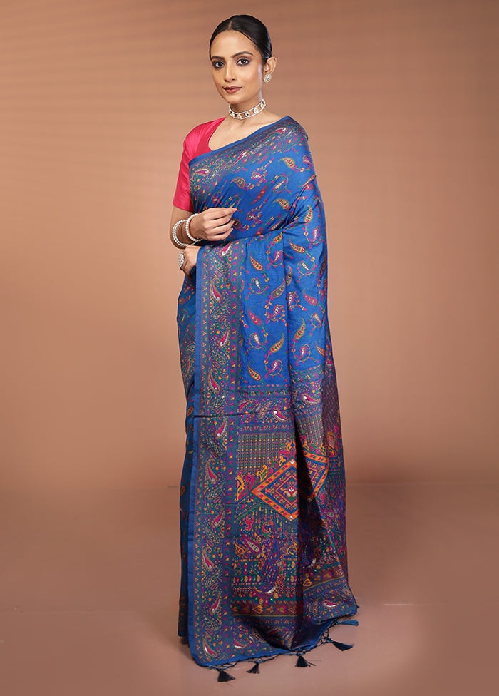 Blue Dupion Silk Saree With Blouse Piece