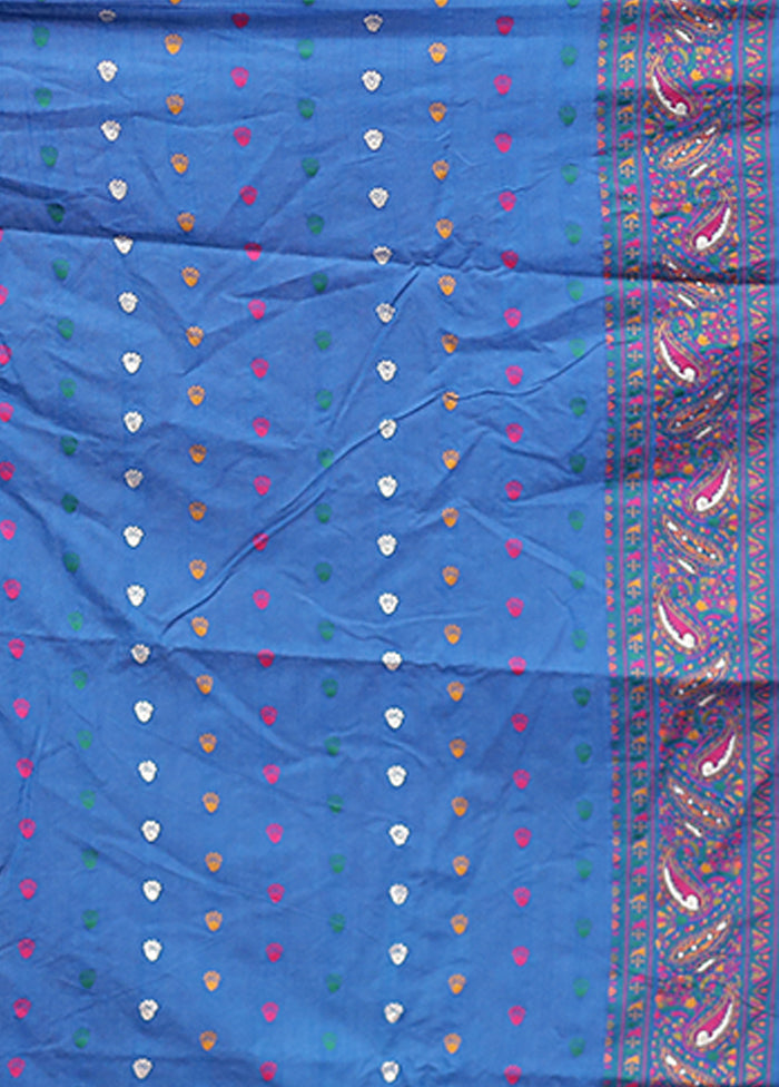 Blue Dupion Silk Saree With Blouse Piece