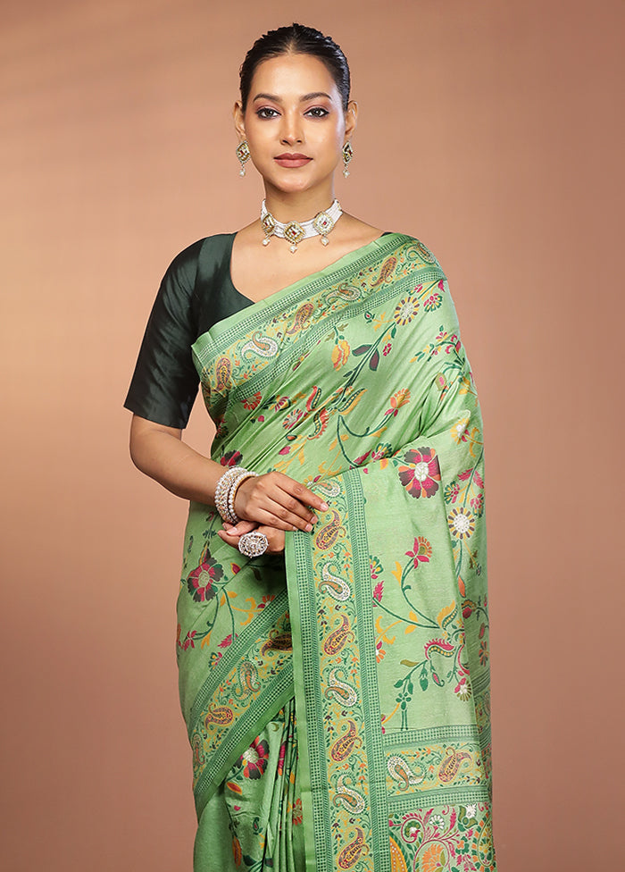 Green Dupion Silk Saree With Blouse Piece