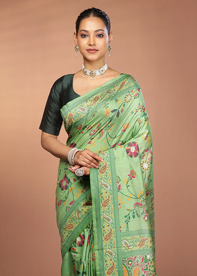 Green Dupion Silk Saree With Blouse Piece