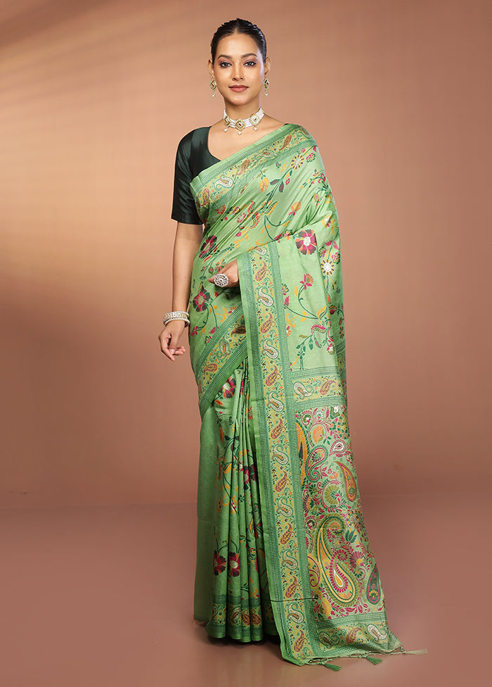 Green Dupion Silk Saree With Blouse Piece