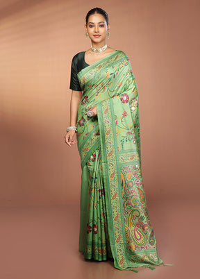 Green Dupion Silk Saree With Blouse Piece