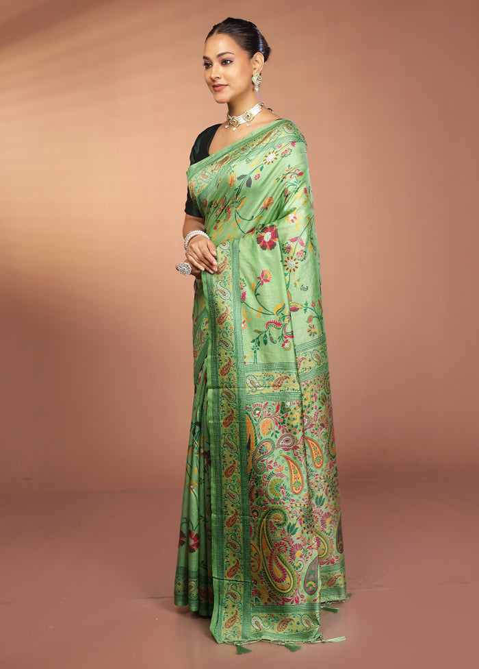 Green Dupion Silk Saree With Blouse Piece