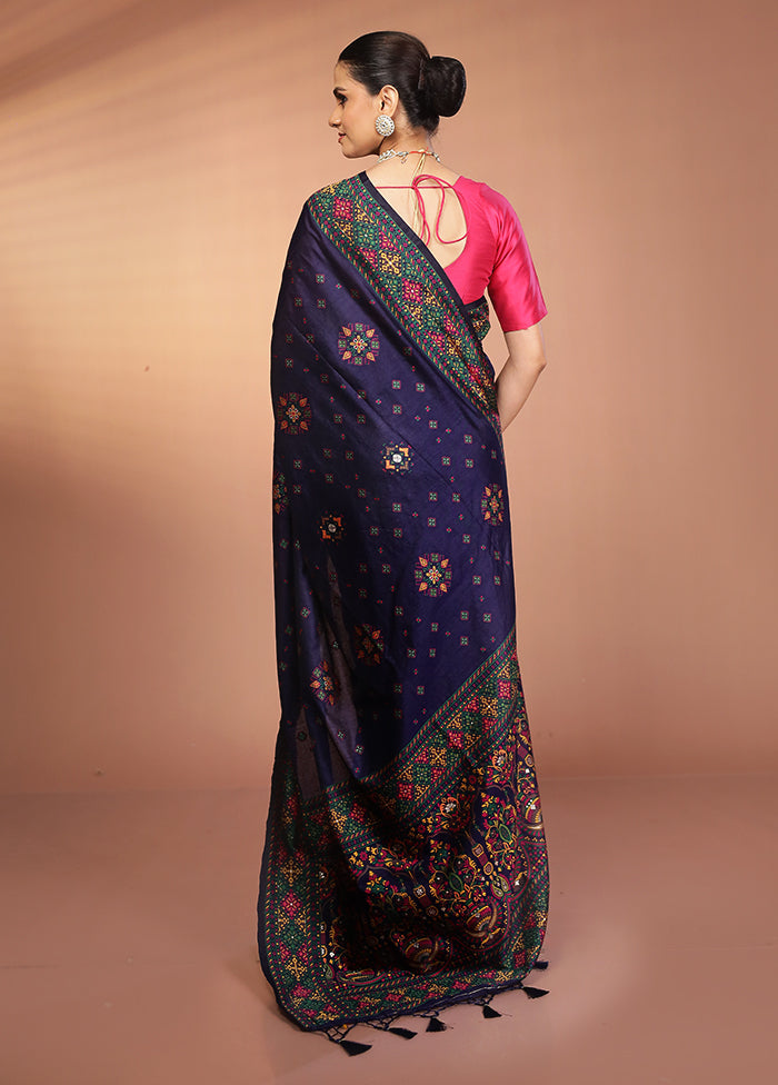 Blue Dupion Silk Saree With Blouse Piece