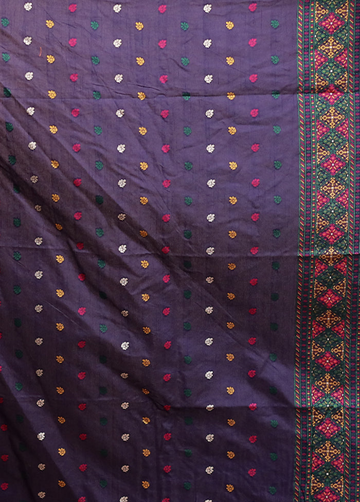 Blue Dupion Silk Saree With Blouse Piece