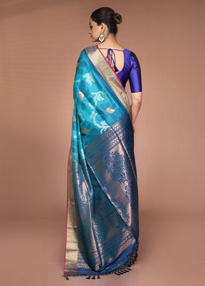 Green Dupion Silk Saree With Blouse Piece