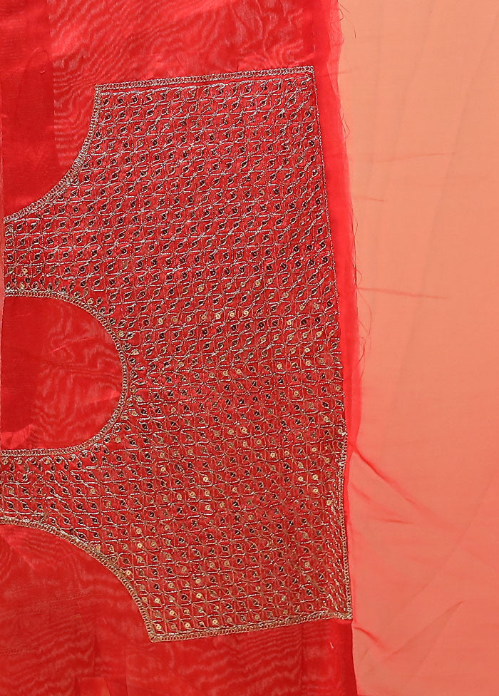 Red Chiffon Silk Saree With Blouse Piece