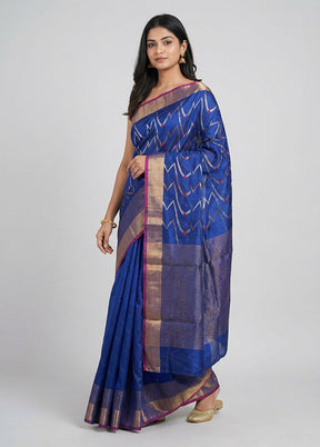 Blue Handloom Chanderi Pure Silk Saree With Blouse Piece